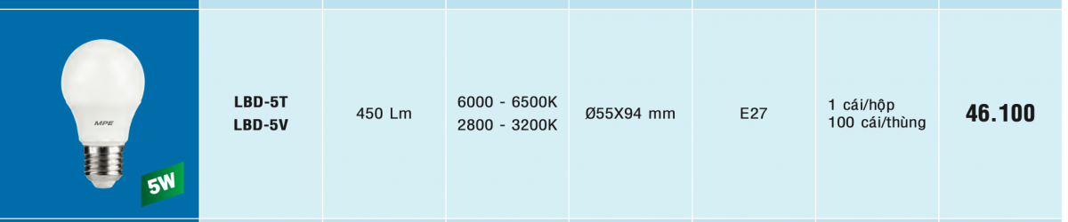 Bóng led bulb mpe lbd-5 catalogue