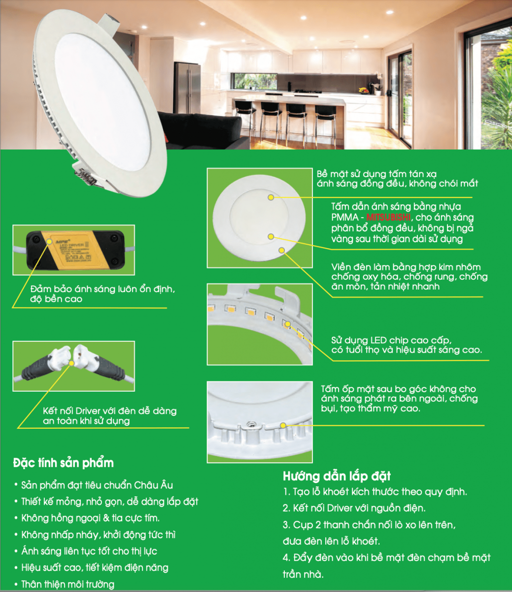 Đặc tính kỹ thuật đèn âm trần MPE
