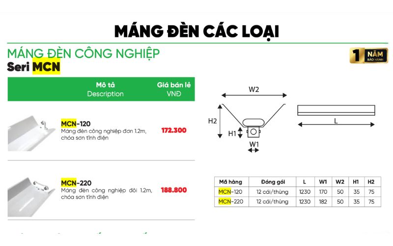 Máng đèn có vòm phản quang MPE