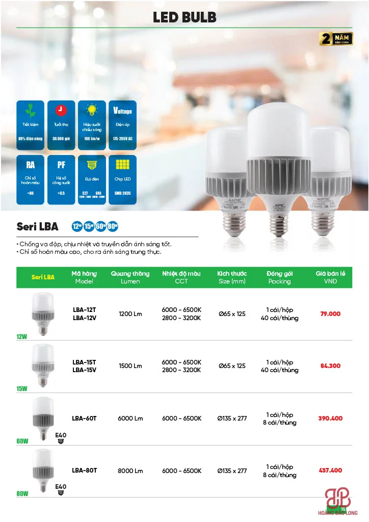 Bảng giá LED Bulb Nhôm LBA MPE