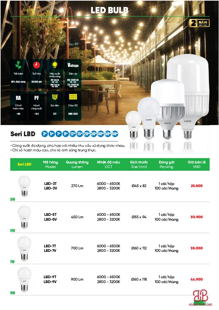 Bảng giá LED Bulb LBD Seri