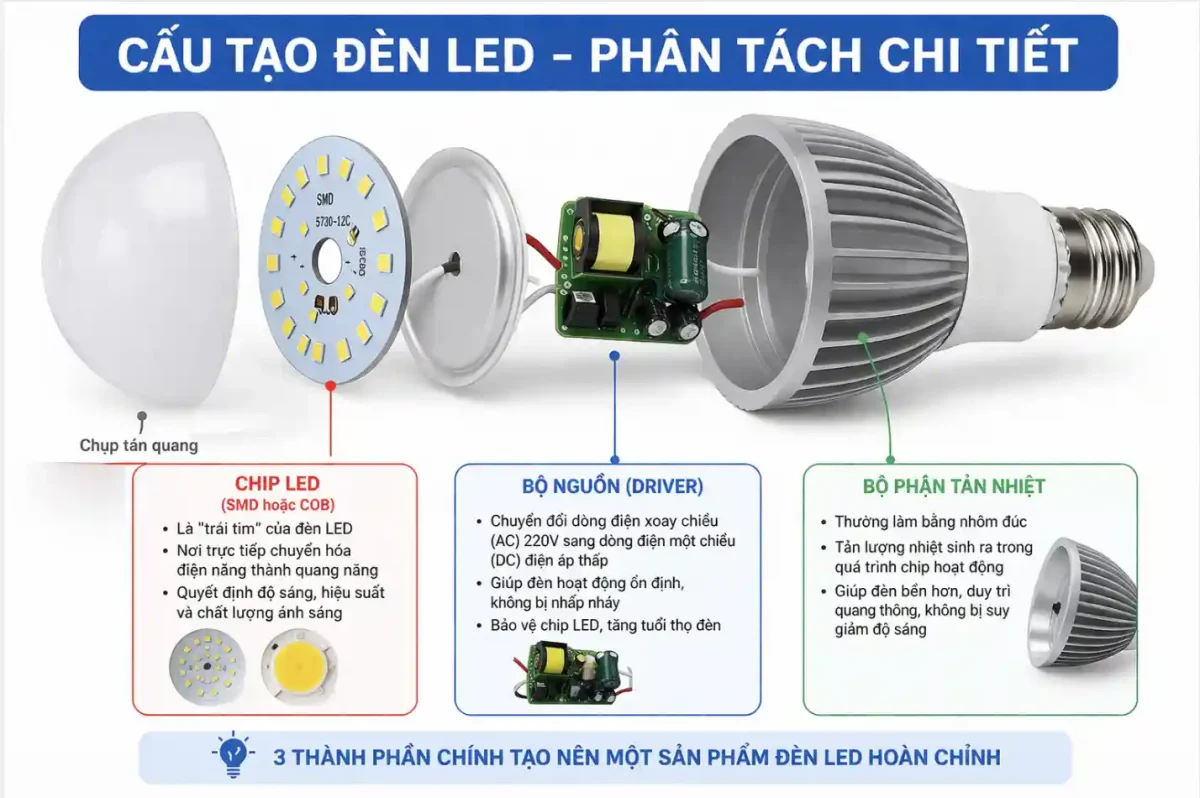 Cấu tạo của bóng Đèn Led
