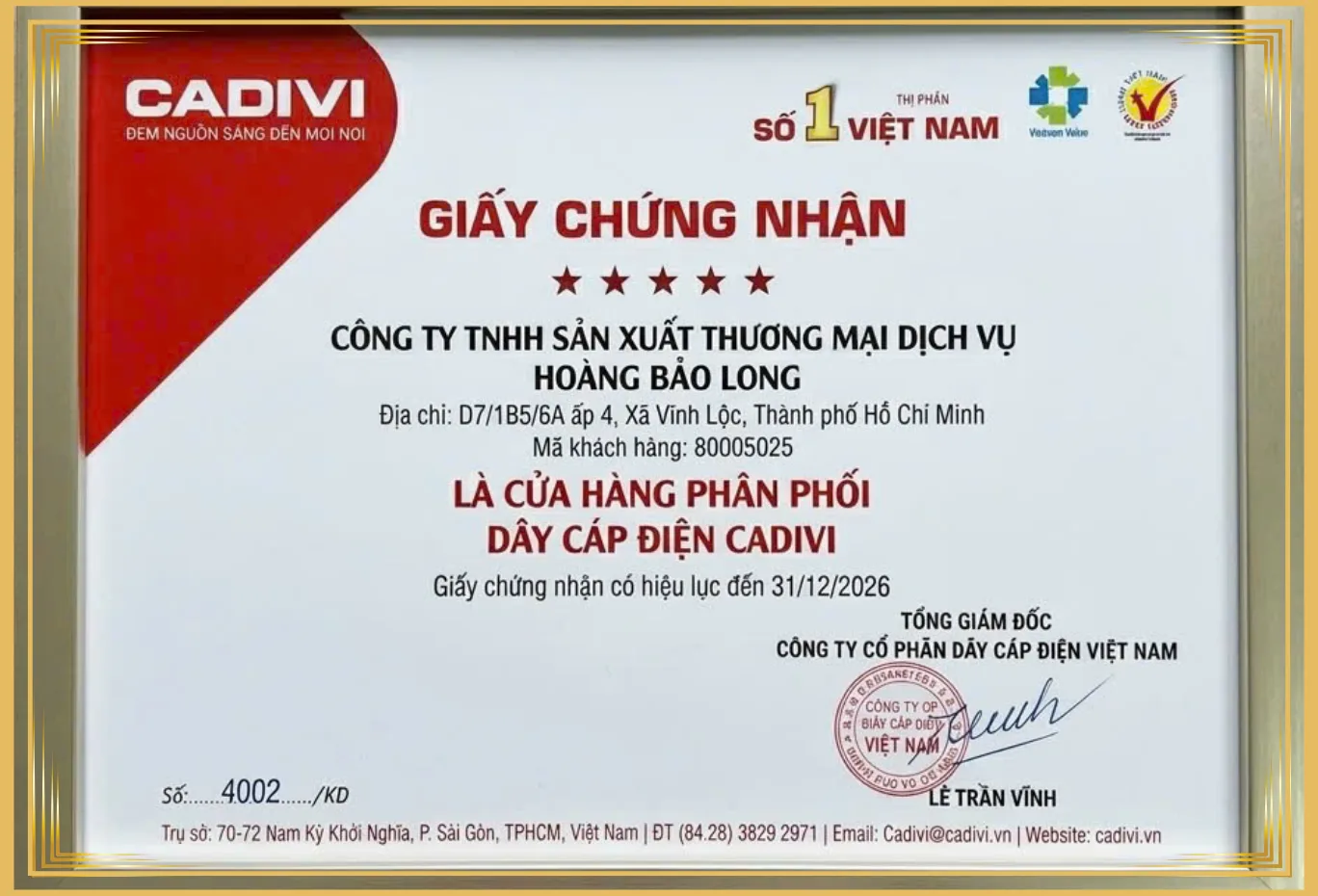 Đại Lý dây điện Cadivi chính hãng