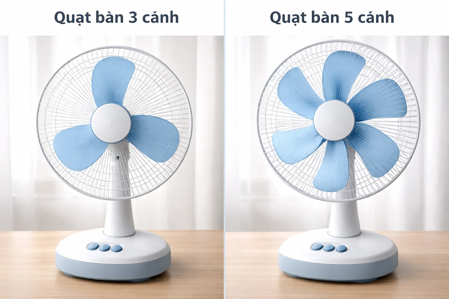 So sánh quạt bàn 3 cánh và quạt bàn 5 cánh