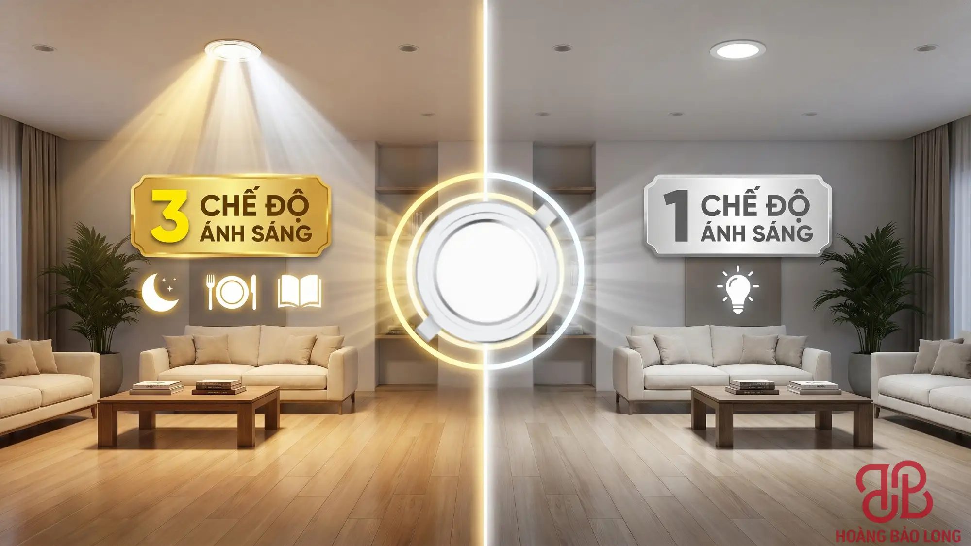 So sánh Đèn Led âm trần MPE 9w 3 chế độ và 1 chế độ ánh sáng
