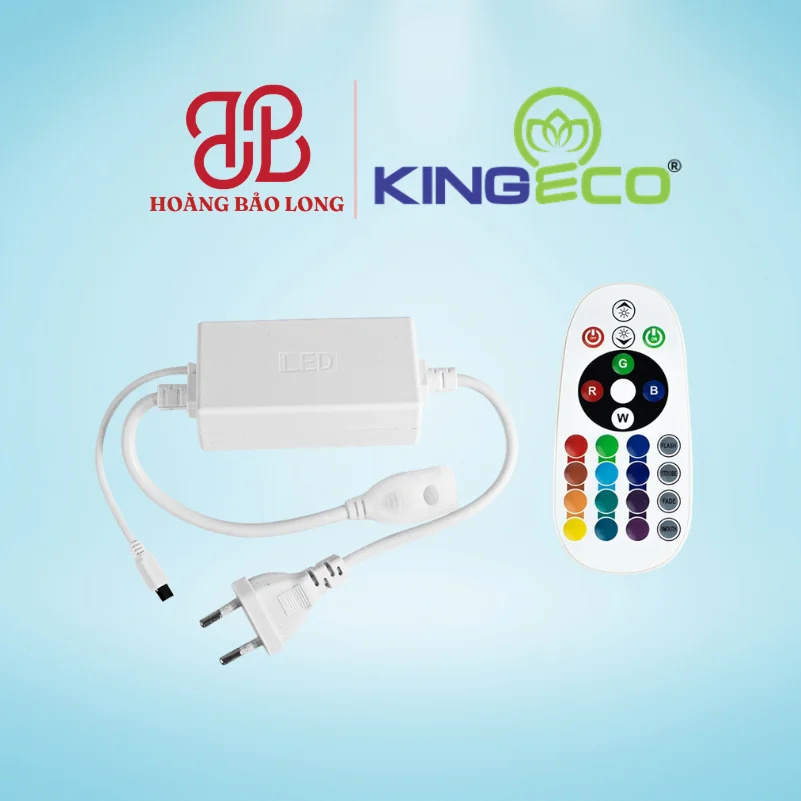 NGUỒN LED DÂY ĐỔI MÀU KINGECO 300W DC-220-7-RGB Đèn LED dây AC 220V đổi màu RGB EC-LD-7-5050-RGB Kingeco công suất 7W/m, chip 5050 đa sắc màu, chuẩn chống nước IP65 trang trí sân vườn, quán cafe, sự kiện.