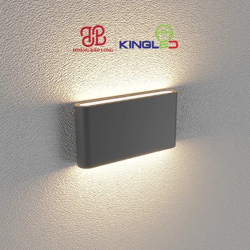 ĐÈN LED GẮN TƯỜNG NGOÀI TRỜI 12W LWA8011-M-BK KingLed Đèn tường LED hắt 2 đầu LWA8011-M-BK Kingled vỏ đen size vừa, dáng chữ nhật ngang, hiệu ứng hắt sáng 2 chiều ấn tượng, chuẩn IP65.