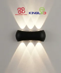 Đèn tường LED trang trí LWA8032-6-BK Kingled vỏ đen hắt 6 mắt tia sáng nghệ thuật (3 trên, 3 dưới), thiết kế dáng cong độc đáo, chống nước IP65.
