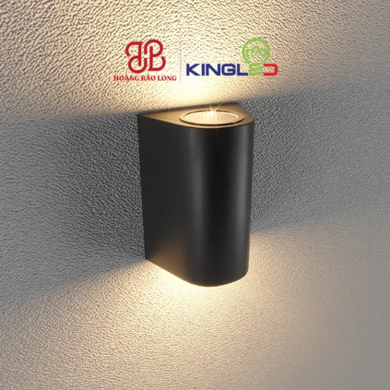 Đèn tường LED hắt 1 đầu LWA0148A-BK Kingled vỏ đen dáng bán nguyệt vát cong, ánh sáng vàng 3000K hắt tường dịu mắt, chuẩn chống nước IP65.