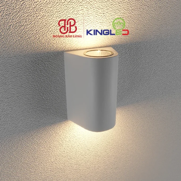 Đèn tường LED hắt 1 đầu LWA0148A-WH Kingled vỏ trắng dáng bán nguyệt vát cong, ánh sáng vàng 3000K ấm áp hắt tường, chuẩn chống nước IP65.