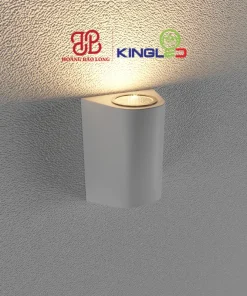 Đèn tường LED hắt 2 đầu LWA0148B-WH Kingled vỏ trắng dáng bầu dục vát cong, hiệu ứng vệt sáng 2 chiều trang trí cầu thang, ban công, chuẩn IP65.