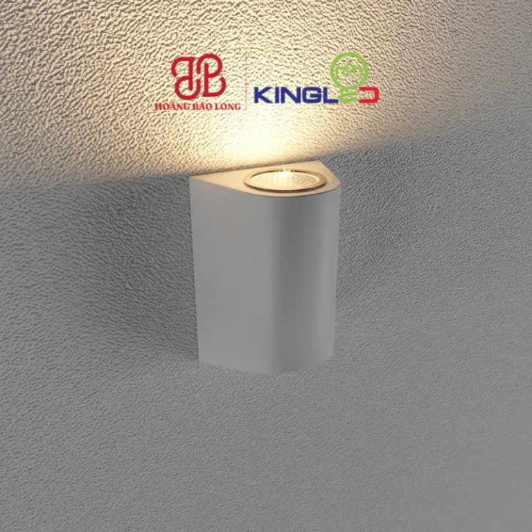 Đèn tường LED hắt 2 đầu LWA0148B-WH Kingled vỏ trắng dáng bầu dục vát cong, hiệu ứng vệt sáng 2 chiều trang trí cầu thang, ban công, chuẩn IP65.
