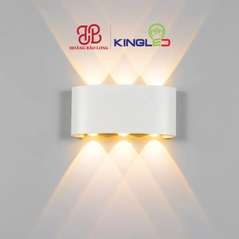 Đèn tường LED trang trí LWA8031-WH Kingled vỏ trắng hắt 6 tia sáng nghệ thuật (3 tia trên, 3 tia dưới), thân nhôm đúc chống nước ngoài trời IP65.