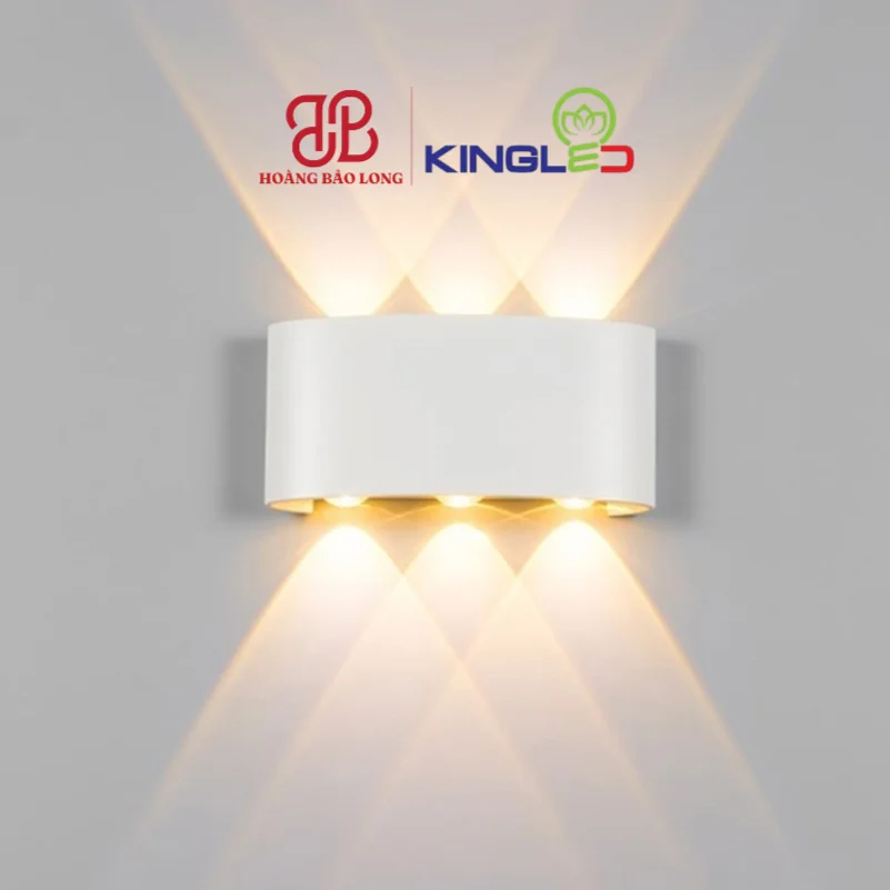 ĐÈN LED GẮN TƯỜNG NGOÀI TRỜI 6x2W LWA8031-WH KingLed Đèn tường LED trang trí LWA8031-WH Kingled vỏ trắng hắt 6 tia sáng nghệ thuật (3 tia trên, 3 tia dưới), thân nhôm đúc chống nước ngoài trời IP65.