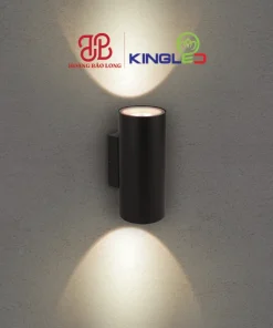 Đèn tường LED hình trụ tròn hắt 2 đầu LWA0047-2S-BK Kingled vỏ đen, góc chiếu rọi tập trung tạo điểm nhấn cột nhà, vách tường ngoài trời, chuẩn IP65.