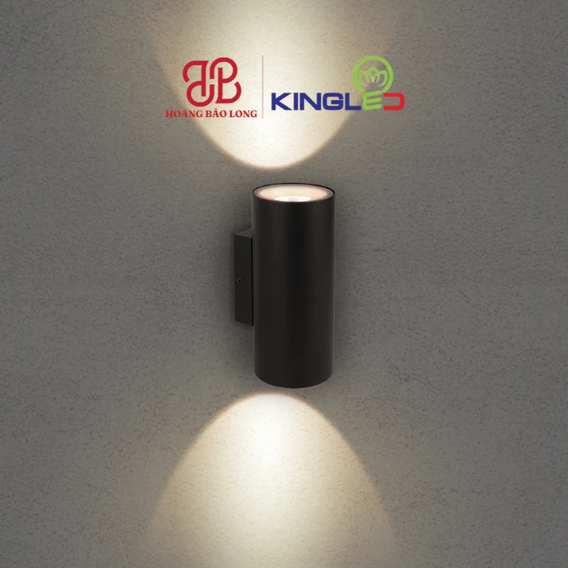 ĐÈN LED GẮN TƯỜNG NGOÀI TRỜI 2x6W LWA0047-2S-BK KingLed Đèn tường LED hình trụ tròn hắt 2 đầu LWA0047-2S-BK Kingled vỏ đen, góc chiếu rọi tập trung tạo điểm nhấn cột nhà, vách tường ngoài trời, chuẩn IP65.