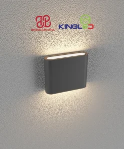 Đèn tường LED hắt 2 đầu LWA8011-S-BK Kingled vỏ đen size nhỏ, kiểu dáng hộp mỏng hiện đại, chống nước IP65 trang trí cầu thang, ban công.