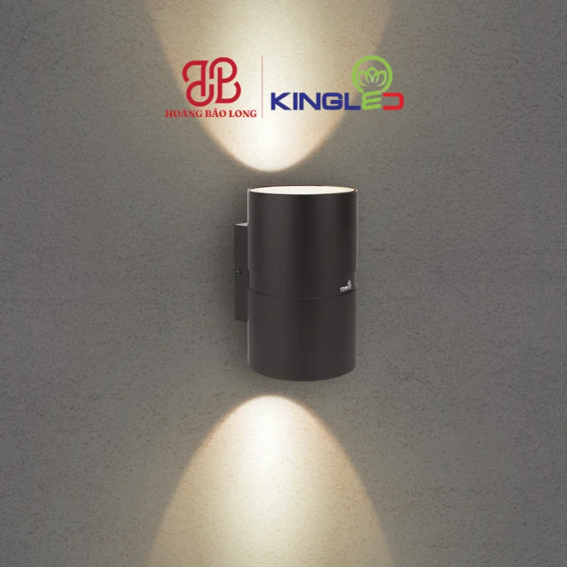 ĐÈN LED GẮN TƯỜNG NGOÀI TRỜI 2x10W LWA0047B-BK KingLed Đèn tường LED trụ tròn hắt 2 đầu LWA0047B-BK Kingled vỏ đen, thiết kế rãnh khớp hiện đại, chiếu sáng trang trí nội ngoại thất cao cấp, IP65.
