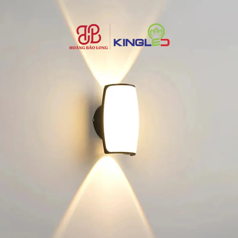 Đèn led gắn tường ngoài trời 1+1+5W LWA0262-V/T-D KingLed Đèn tường LED trang trí mặt vòm cong LWA0262-V/T-D Kingled vỏ đen, ánh sáng tỏa đều mặt trước kết hợp hắt 2 đầu, chuẩn chống nước IP65.