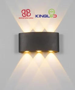 Đèn tường LED trang trí LWA8031-BK Kingled vỏ đen hắt 6 tia sáng nghệ thuật (3 tia trên, 3 tia dưới), thân nhôm đúc chống nước ngoài trời IP65.