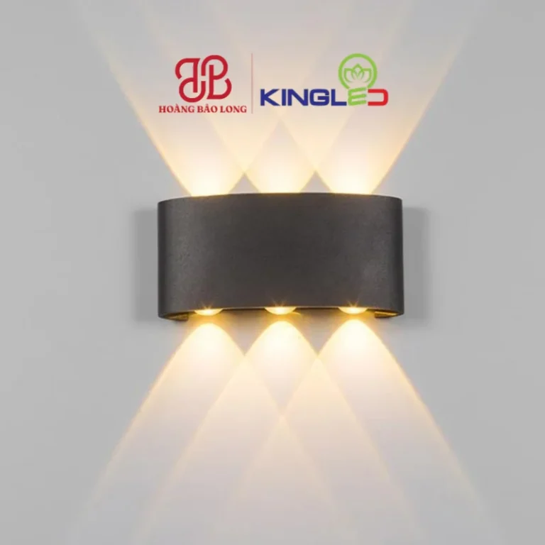Đèn tường LED trang trí LWA8031-BK Kingled vỏ đen hắt 6 tia sáng nghệ thuật (3 tia trên, 3 tia dưới), thân nhôm đúc chống nước ngoài trời IP65.