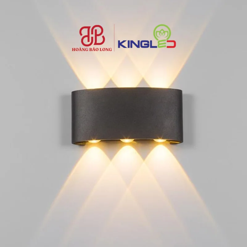 ĐÈN LED GẮN TƯỜNG NGOÀI TRỜI 6x2W LWA8031-BK KingLed Đèn tường LED trang trí LWA8031-BK Kingled vỏ đen hắt 6 tia sáng nghệ thuật (3 tia trên, 3 tia dưới), thân nhôm đúc chống nước ngoài trời IP65.