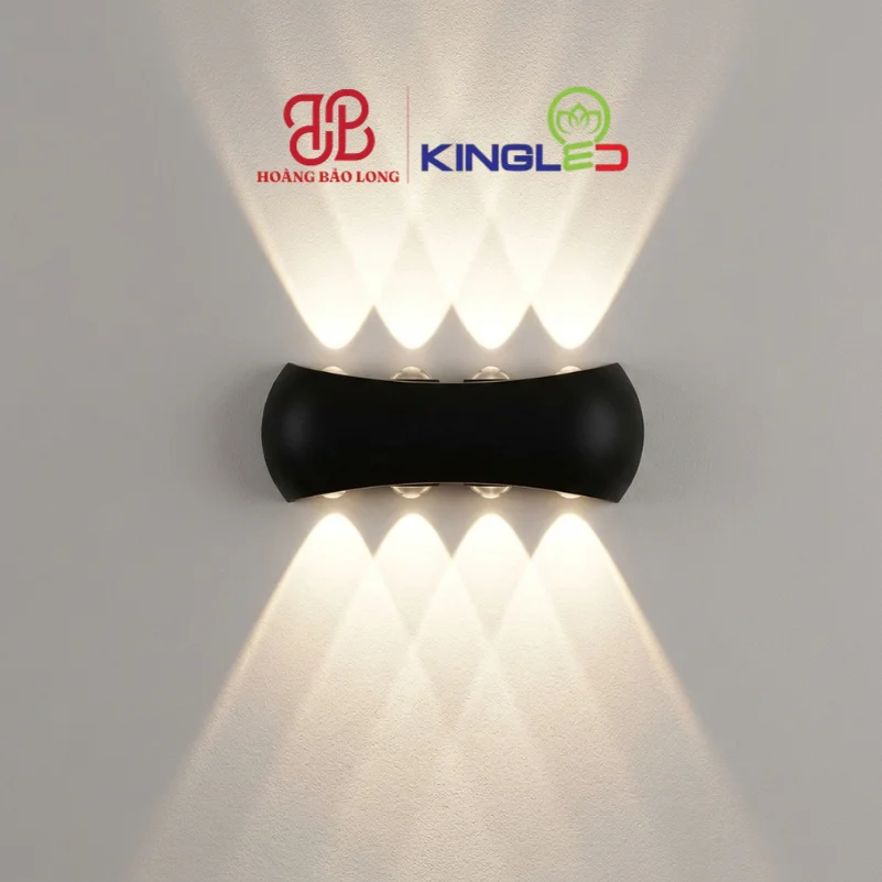 ĐÈN LED GẮN TƯỜNG NGOÀI TRỜI 16W LWA8032-8-BK KingLed Đèn tường LED trang trí LWA8032-8-BK Kingled vỏ đen hắt 8 mắt tia sáng (4 trên, 4 dưới), hiệu ứng ánh sáng rực rỡ tạo điểm nhấn không gian, chuẩn IP65.