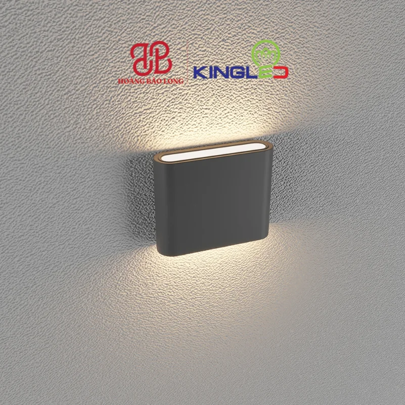 ĐÈN LED GẮN TƯỜNG NGOÀI TRỜI 8W LWA8011-S-BK KingLed Đèn tường LED hắt 2 đầu LWA8011-S-BK Kingled vỏ đen size nhỏ, kiểu dáng hộp mỏng hiện đại, chống nước IP65 trang trí cầu thang, ban công.