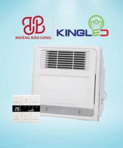 Quạt sưởi điều hòa nhà tắm âm trần QSDH-3030 Kingled 30x30cm đa năng, sưởi ấm gốm PTC không chói mắt, làm mát, hút mùi và đèn LED chiếu sáng tiện lợi.