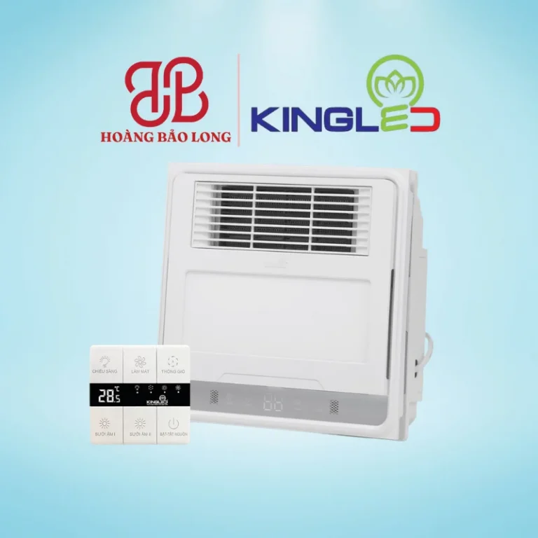 Quạt sưởi điều hòa nhà tắm âm trần QSDH-3030 Kingled 30x30cm đa năng, sưởi ấm gốm PTC không chói mắt, làm mát, hút mùi và đèn LED chiếu sáng tiện lợi.