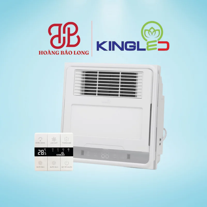 QUẠT SƯỞI ĐIỀU HÒA QSDH-3030 KingLed Quạt sưởi điều hòa nhà tắm âm trần QSDH-3030 Kingled 30x30cm đa năng, sưởi ấm gốm PTC không chói mắt, làm mát, hút mùi và đèn LED chiếu sáng tiện lợi.