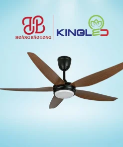 Quạt trần Kingled 5 cánh vân gỗ QTKL-556-01 sải cánh 56 inch (1.42m), động cơ DC inverter vận hành êm ái tiết kiệm điện, tích hợp đèn LED đổi màu và điều khiển từ xa sang trọng.