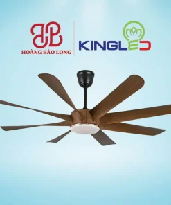 Quạt trần 8 cánh vân gỗ QTKL-860-01 Kingled sải cánh lớn 60 inch (1.52m), động cơ DC inverter vận hành êm ái tiết kiệm điện, tích hợp đèn LED đổi màu cho biệt thự, phòng khách rộng.