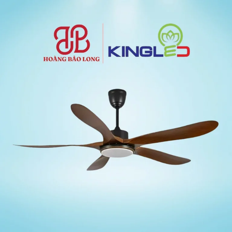 Quạt trần 5 cánh vân gỗ óc chó QTKL-560-01 Kingled sải cánh 152cm (60 inch), động cơ DC 55W êm ái 6 cấp độ gió, đèn LED 22W 3 màu và remote màn hình LED.