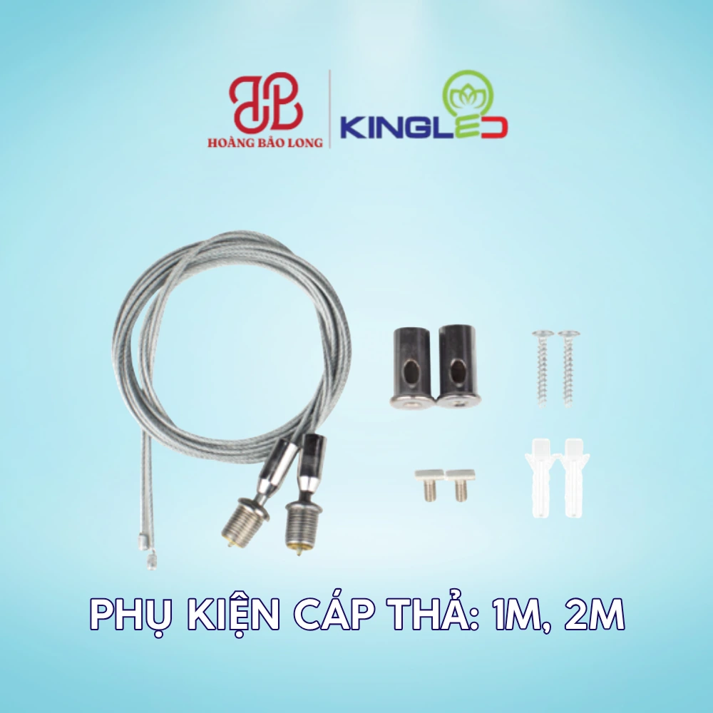 Cáp Thả Đèn KingLED 1m CAPTHA-1M Cáp thả đèn KingLED CAPTHA-1M dài 1 m, dùng treo và căn chỉnh cao độ bộ đèn, phù hợp phương án lắp thả cho văn phòng, showroom và nhà ở.