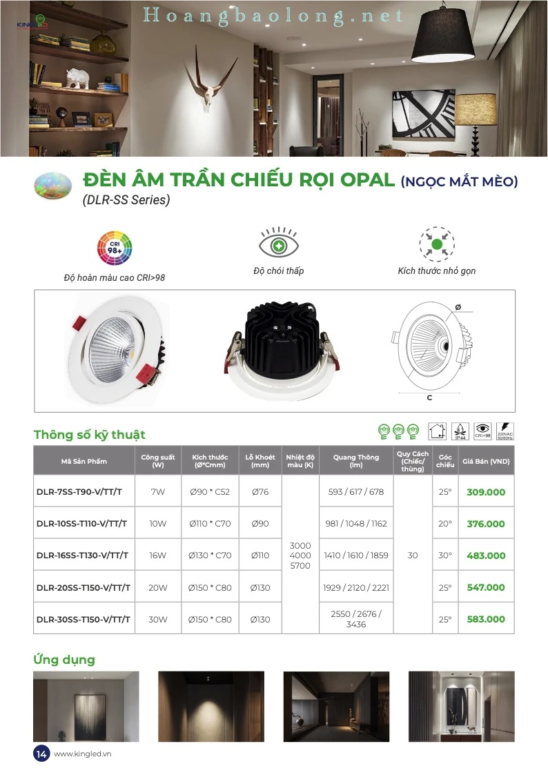 Đèn âm trần chiếu rọi Opal KingLed 7W–30W – DLR-SS Series Hình catalogue đèn âm trần chiếu rọi Opal KingLed DLR-SS, CRI>98, độ chói thấp và thiết kế nhỏ gọn.