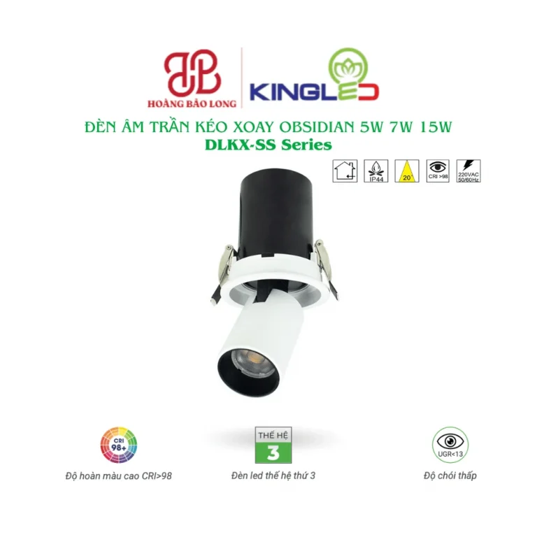 Đèn âm trần kéo xoay Obsidian KingLed DLKX-SS Series công suất 5W, 7W và 15W