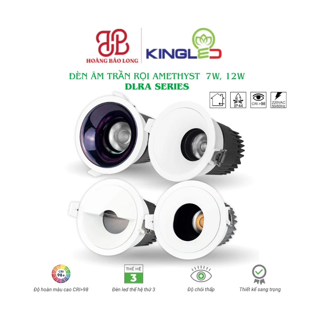 Đèn âm trần rọi Amethyst KingLed 7W, 12W – DLRA Series Đèn âm trần rọi Amethyst KingLed DLRA Series loại mặt viền, chiếu gương và oval