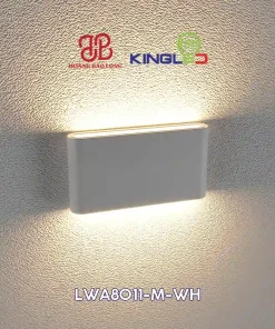 Đèn gắn tường ngoài trời KingLED LWA8011-M-WH 12W, ánh sáng 3000K, CRI >86, IP65, phù hợp mặt tiền, ban công, hiên nhà và tường sân vườn.