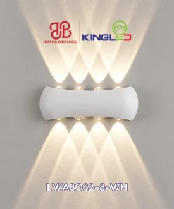 Đèn gắn tường ngoài trời KingLED LWA8032-8-WH 16W, ánh sáng 3000K, CRI >86, IP65, phù hợp mặt tiền, ban công, hiên nhà và tường sân vườn.