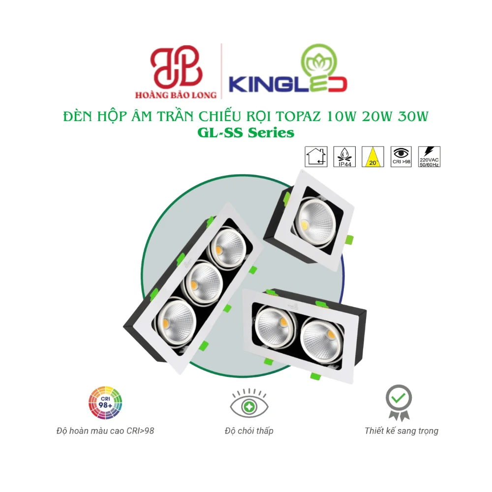 Đèn hộp âm trần chiếu rọi Topaz KingLed 1×10W, 2×10W, 3×10W – GL-SS Series Đèn hộp âm trần chiếu rọi Topaz KingLed GL-SS Series loại 1, 2 và 3 bóng 10W