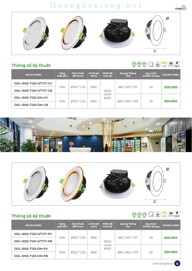 Đèn LED âm trần Diamond KingLed 10W, 15W – DDL-SS Series Bảng thông số, kích thước lỗ khoét và các loại mặt đèn phụ kiện của đèn âm trần Diamond KingLed DDL-SS.