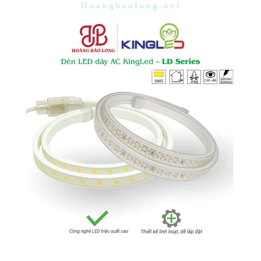 Đèn LED dây AC KingLed LD Series Hình catalogue đèn LED dây AC KingLed LD, công nghệ LED hiệu suất cao, IP65, linh hoạt và dễ lắp đặt.