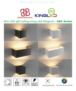 Hình catalogue đèn LED gắn tường trong nhà KingLed LWA, CRI>86, đa dạng kiểu dáng và kích thước.