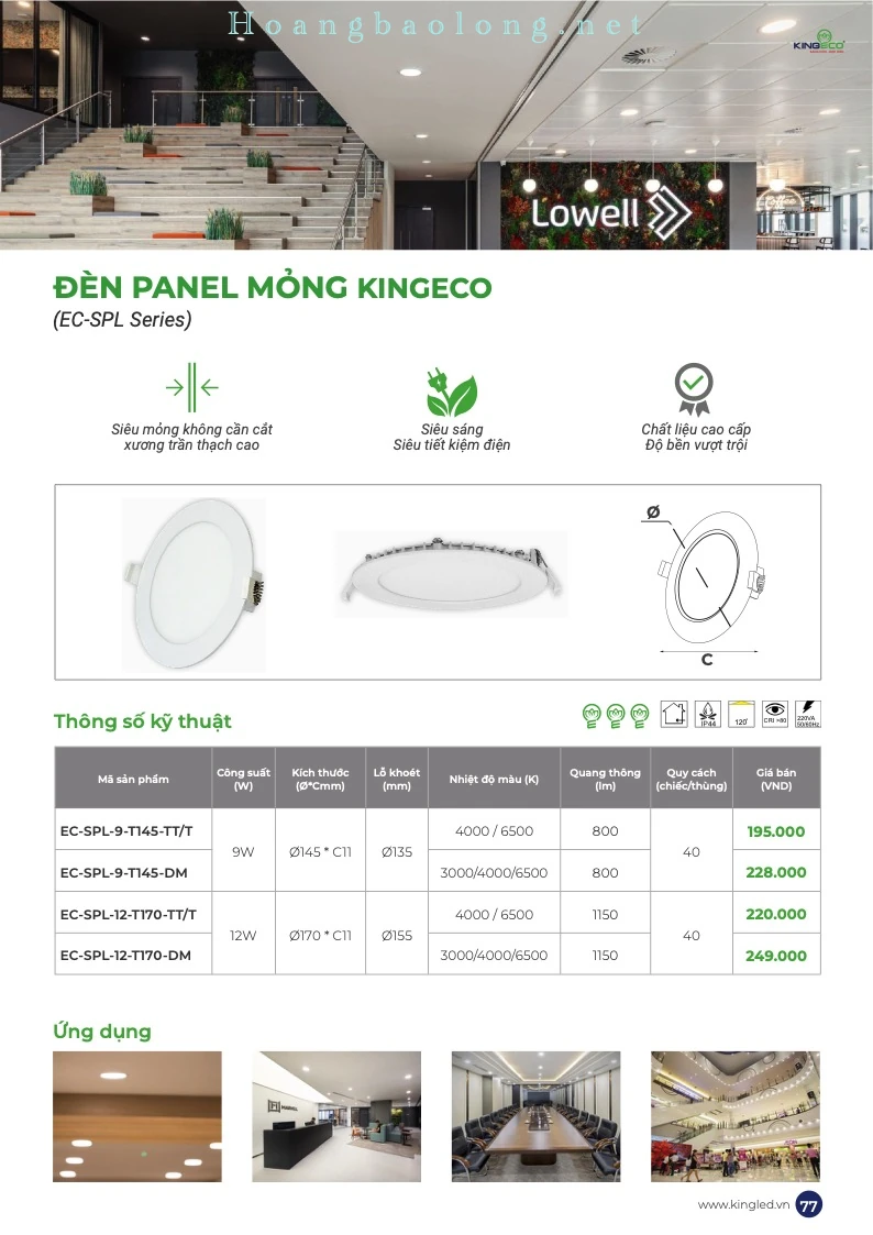 Hình catalogue đèn panel mỏng KingEco EC-SPL, thiết kế siêu mỏng, ánh sáng mạnh, tiết kiệm điện và độ bền cao.