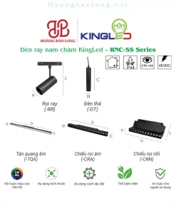 Hình catalogue đèn ray nam châm KingLed RNC-SS, CRI>90, đa dạng kích thước, tiết kiệm điện và an toàn.