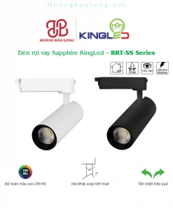 Hình catalogue đèn rọi ray Sapphire KingLed RRT-SS, CRI>90, hai khớp xoay linh hoạt và tản nhiệt hiệu quả.