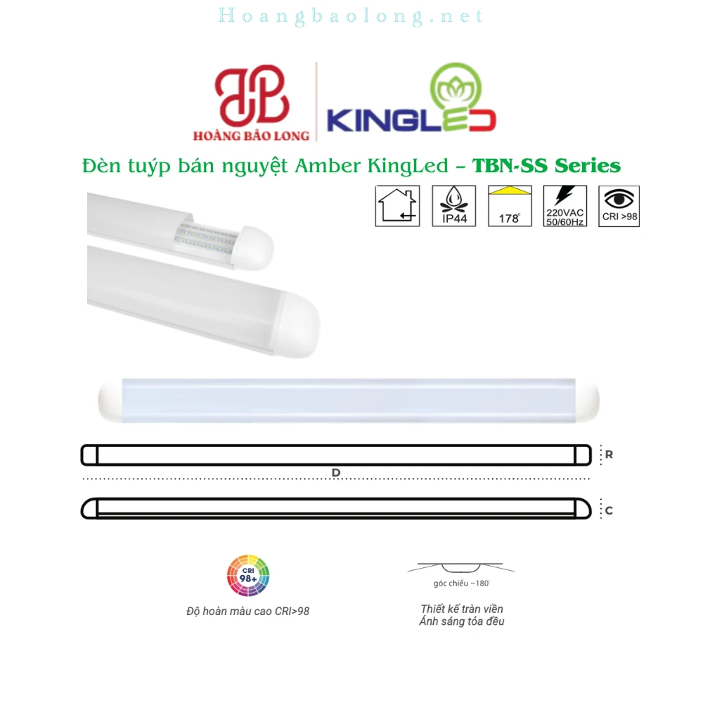 Đèn tuýp bán nguyệt Amber KingLed - TBN-SS Series Hình catalogue đèn tuýp bán nguyệt Amber KingLed TBN-SS, CRI>98, thiết kế tràn viền và ánh sáng tỏa đều.