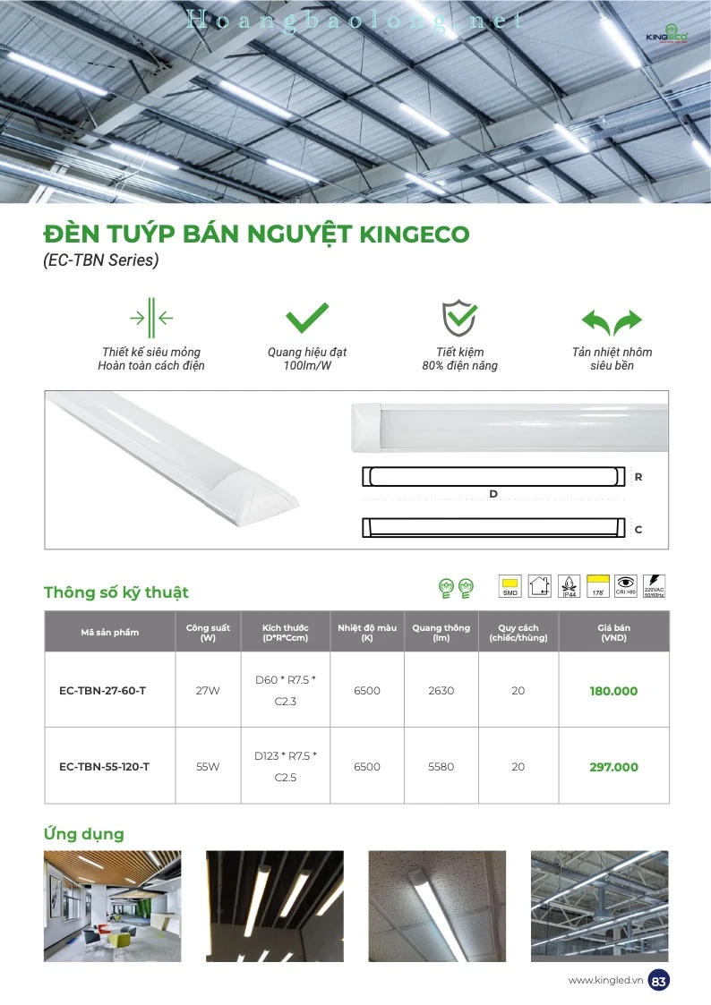 Hình catalogue đèn tuýp bán nguyệt KingEco EC-TBN, thiết kế siêu mỏng, quang hiệu 100 lm/W và tiết kiệm điện.