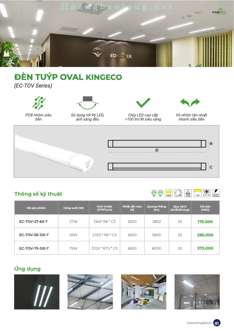 Hình catalogue đèn tuýp Oval KingEco EC-TOV với chip LED hiệu suất cao, PCB nhôm bền và vỏ nhôm tản nhiệt nhanh.